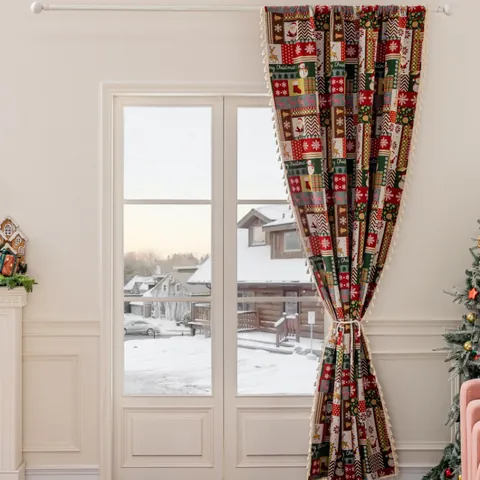 Amerikaanse Retro Katoen Linnen Jacquard Gordijn Met Elegante Kwastjes Semi Schaduw Raamgordijn Voor Woonkamer Slaapkamer Huisdecoratie