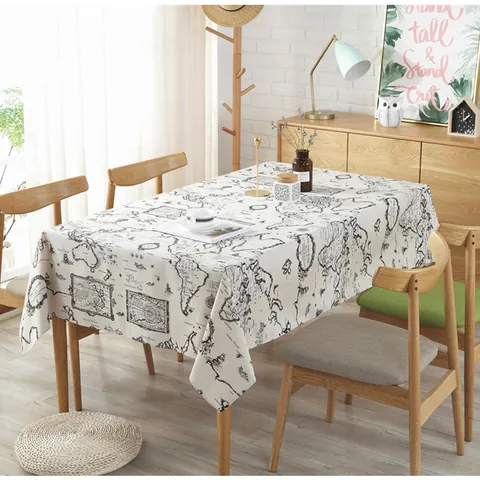 Vintage World Map Printed Tablecloth Cotton Linen Fabric Rectangular Table Cover For Kitchen Dining Room Home Decoration
