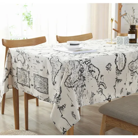 Vintage World Map Printed Tablecloth Cotton Linen Fabric Rectangular Table Cover For Kitchen Dining Room Home Decoration
