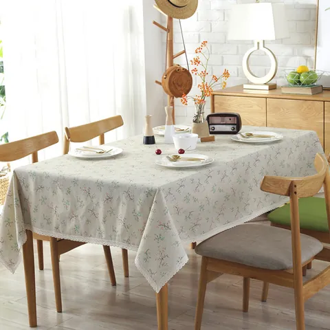 Ländlicher Stil Tischtuch Mit Blumendruck Und Spitzenkante Polyester Baumwolle Rechteckige Esstischabdeckung Haus Küche Deko