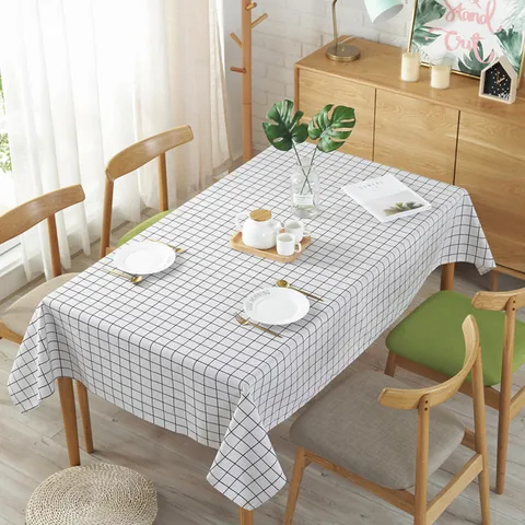 Nordic Minimalist Cotton Linen Blend Tablecloth Rectangular Checkered Floral Fish Pattern Dustproof Table Cover For Home Dining Kitchen Decor