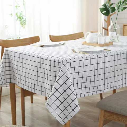 Nordic Checkered Tablecloth Polyester Cotton Blend Dustproof Rectangle Grid Table Cover For Dining Room Kitchen Decor