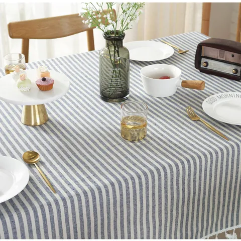 Japanse Stijl Minimalistisch Katoen Linnen Gestreepte Tafelkleed Met Kwasten Rechthoekig Rond Tafelkleed Voor Keuken Eetkamer Huis Decoratie
