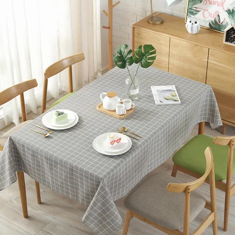 Nordic Checkered Tablecloth Polyester Cotton Blend Dustproof Rectangle Grid Table Cover For Dining Room Kitchen Decor