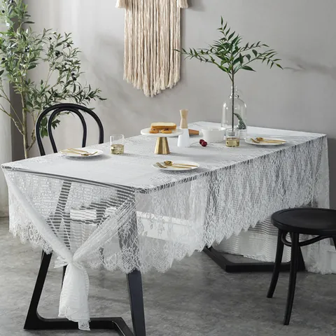 Nordic Vintage Eyelash Lace Tablecloth Floral Hollow Out Decorative Table Cover For Wedding Party Hotel Home Dining Decor