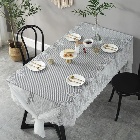 Nordic Vintage Eyelash Lace Tablecloth Floral Hollow Out Decorative Table Cover For Wedding Party Hotel Home Dining Decor
