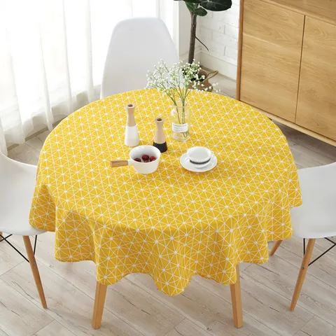Nordic Round Tablecloth Cotton Linen Blend Decorative Dustproof Table Cloth With Geometric Triangle Pattern For Round Table Home Kitchen Dining