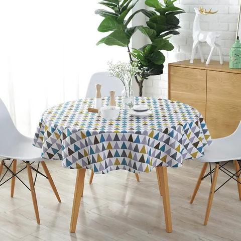 Nordic Round Tablecloth Cotton Linen Blend Decorative Dustproof Table Cloth With Geometric Triangle Pattern For Round Table Home Kitchen Dining