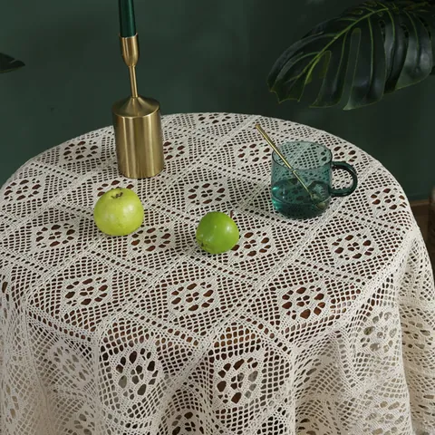 Amerikaanse Pastorale Handgemaakte Gehaakte Tafelkleed Vintage Geometrische Opengewerkte Katoen Tafelkleed Met Kwastjes Thuis Decor