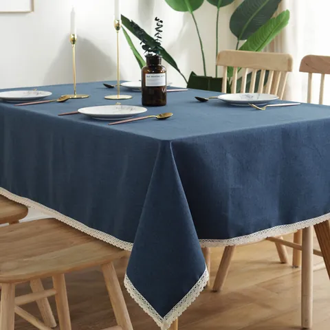Noords Effen Kleur Waterdicht Katoen Linnen Tafelkleed Met Kant Kwastjes Rechthoekig Rond Tafelkleed Voor Eetkamer Keuken
