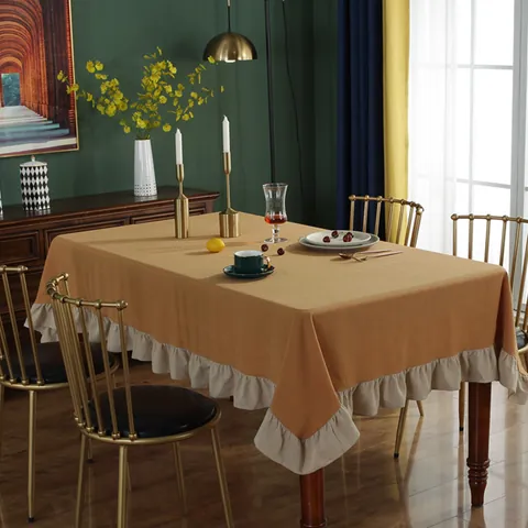 Europese Vintage Gewassen Katoen Tafelkleed Met Roffelrand Gerimpeld Patchwork Rechthoek Rond Tafelkleed Voor Decoratie