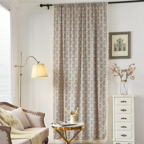 Retro Katoen Linnen Gordijnen Boheemse Print Met Kwastjes Voor Keuken Slaapkamer Woonkamer Half Verduisterend Raampaneel