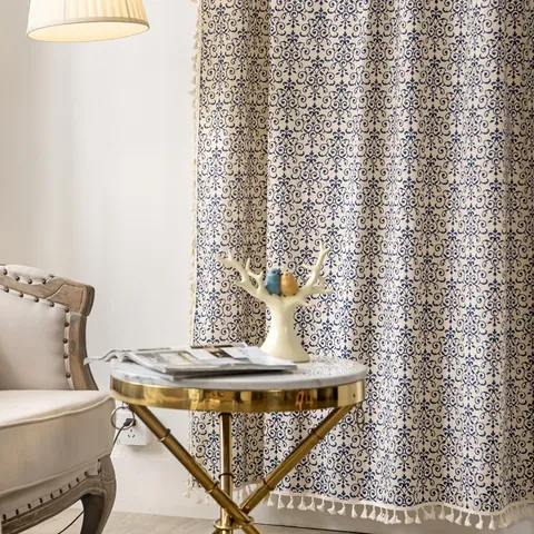Retro Katoen Linnen Gordijnen Boheemse Print Met Kwastjes Voor Keuken Slaapkamer Woonkamer Half Verduisterend Raampaneel
