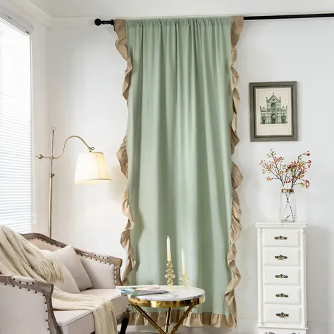 Französischer Vintage Vorhang Aus Gewaschener Baumwolle Mit Elegantem Rüschenbesatz Stangentasche Haken Stil Halbschattierung Fensterdeko