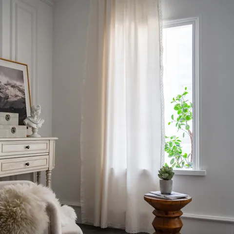 Modern Minimalist White Lace Curtain Polyester Cotton Blend Semi Blackout Window Treatment French Style Curtains For Bedroom Living Room