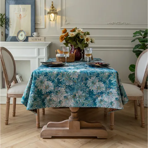 Tovaglia Vintage Americana in Cotone e Lino Jacquard Spessa Pittura a Olio Motivo Floreale Antipolvere Decorativa Copertura per Tavolo per Cucina Sala da Pranzo Casa