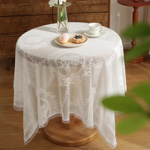 Nappe en Dentelle Ajourée Rococo Français Élégant Broderie Florale Housse de Table en Filet Blanc Vintage Mariage Photographie Fond