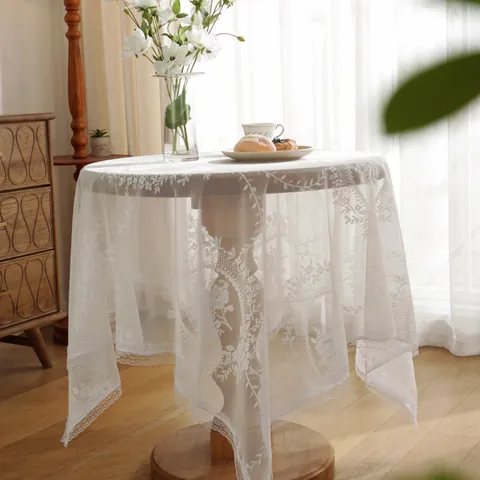 Nappe en Dentelle Ajourée Rococo Français Élégant Broderie Florale Housse de Table en Filet Blanc Vintage Mariage Photographie Fond