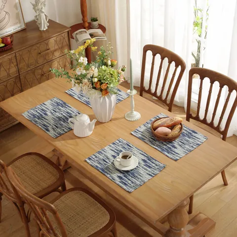 Modern Abstract Blue Gradient Tie-Dye Cotton Polyester Placemat Heat Insulated Jacquard Table Mat For Kitchen Home Decor
