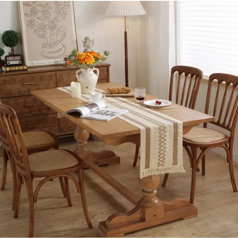 Runner da Tavolo Boho in Cotone Lino Tessuto Con Nappe Strisce Geometriche Farmhouse Decorazione Tavolo Per Sala Da Pranzo Matrimonio Festa