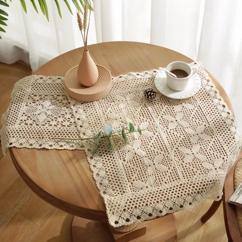 Handmade Cotton Crochet Lace Placemat Vintage Rural Style Hollow Out Tassel Table Mat For Dining Room Kitchen Home Decor