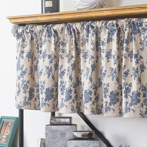 Pastoral Korean Style Short Cafe Curtains Polyester Cotton Floral Plaid Partition Curtains With Lace Trim For Kitchen Cabinet Shelf Decoration