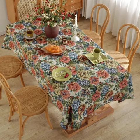 Amerikaanse Vintage Jacquard Bloem Tafelkleed Rechthoekige Tafelhoes Met Kwastje Roes Voor Eetkamer Huis Decoratie