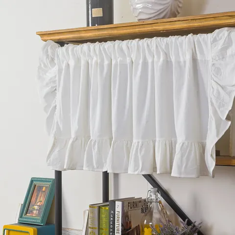 French Ruffle White Cafe Curtain Polyester Cotton Small Floral Leaf Pattern Short Window Curtain For Kitchen Cabinet
