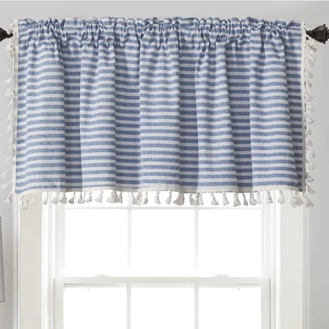 Nordic Striped Floral Short Curtain Valance With Tassels Lace Polyester Cotton Cafe Curtain For Kitchen Cabinet Bedroom Door Window Home Decor
