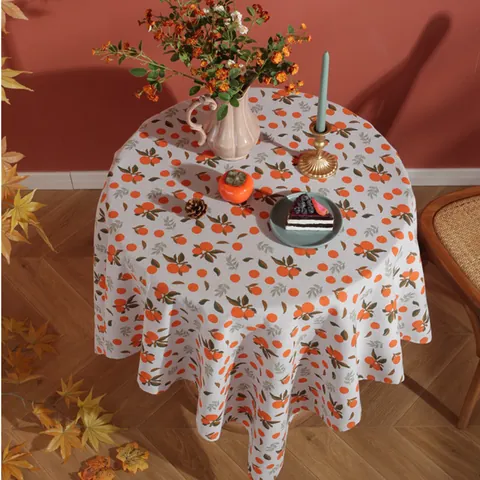 Nordic Autumn Orange Cotton Linen Tablecloth Rectangular Round Halloween Pumpkin Ghost Printed Table Cloth Home Decor