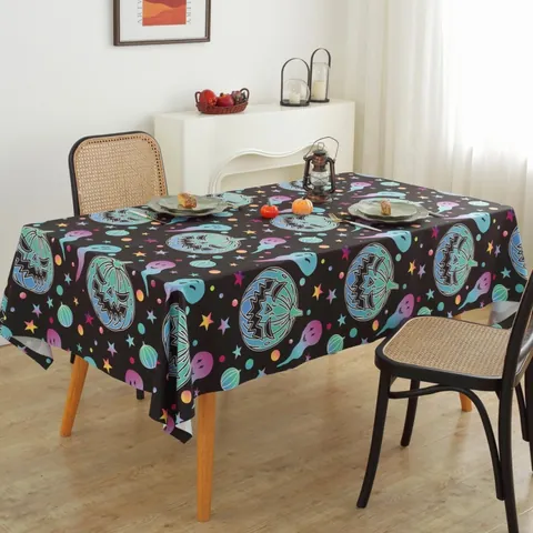 Halloween Tablecloth Pumpkin Ghost Bat Pattern Polyester Flannel Rectangle Round Party Home Dining Room Decor Table Cover