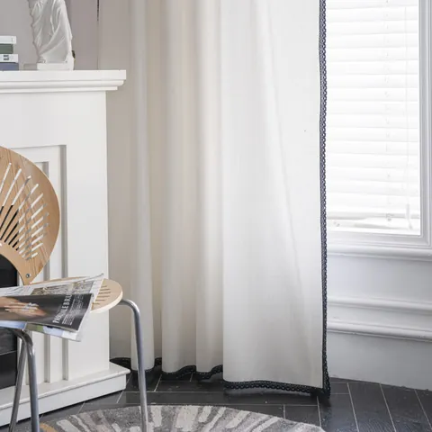 Modern Minimalist Cotton Linen Curtain Semi Blackout With Lace Trim For Living Room Bedroom Rod Pocket Hook Style Single Panel