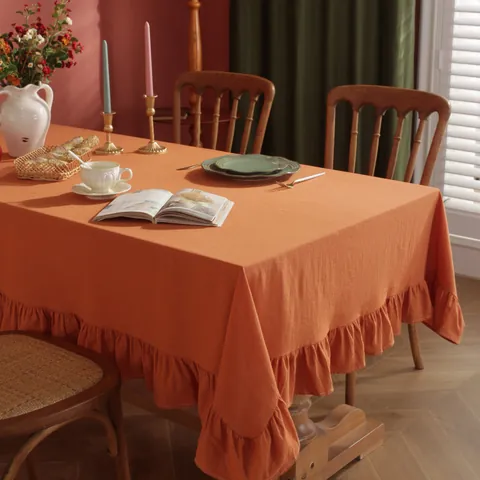 Effen Kleur Katoenen Tafelkleed Met Roffel Rand Rechthoekig Rond Tafelkleed Voor Kerstmis Halloween Thuis Eetkamer Decoratie