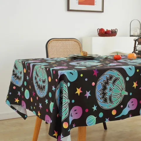 Halloween Pompoen Spook Print Rechthoekig Tafelkleed Katoen Linnen Wasbaar Voor Feestelijke Party Huis Eetkamer Decoratie