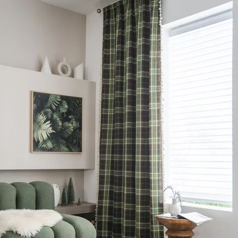 Vintage Christmas Red Green Plaid Curtains With Tassels For Kitchen Bedroom Semi Blackout Polyester Cotton Blend Window Drapes