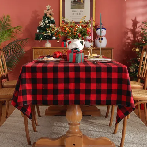 Nappe Rectangulaire de Noël à Carreaux en Mélange de Coton Polyester Buffalo Check Couverture de Table pour Cuisine Mariage Fête Maison