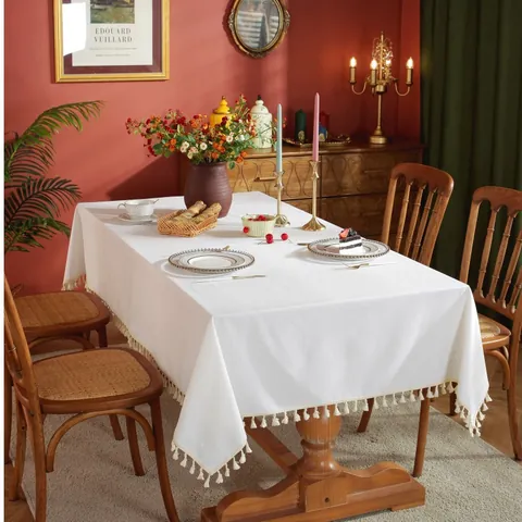 Frische Minimalistische Tischdecke Aus Polyester-Baumwolle Rechteckig Mit Quastenrand Hitzebeständige Verdickte Dekorative Tischabdeckung Für Heimparty Fotografie