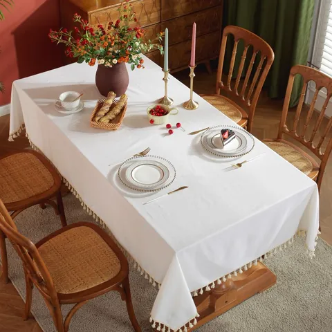 Frische Minimalistische Tischdecke Aus Polyester-Baumwolle Rechteckig Mit Quastenrand Hitzebeständige Verdickte Dekorative Tischabdeckung Für Heimparty Fotografie