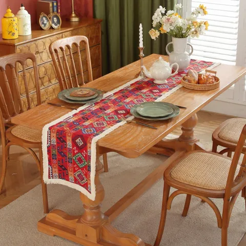 Vintage Jacquard Table Runner With Tassels American Country Style Botanical Bird Floral Pattern Decorative Fabric Bed Runner