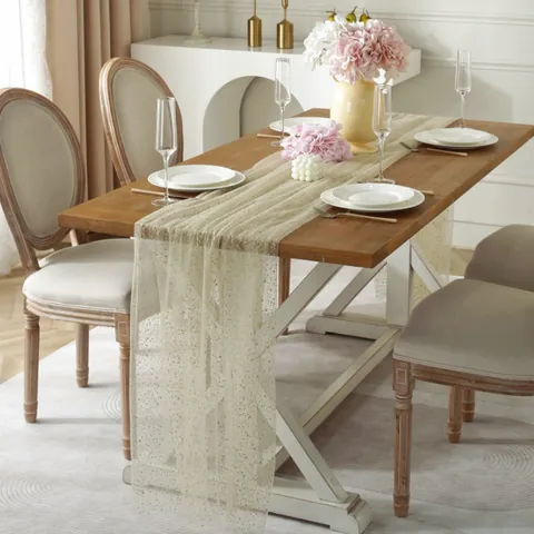 Elegant Mesh Table Runner With Glitter Polka Dot Gradient Color Soft Tulle Fabric For Wedding Party Banquet Home Decoration Tablecloth Ornament