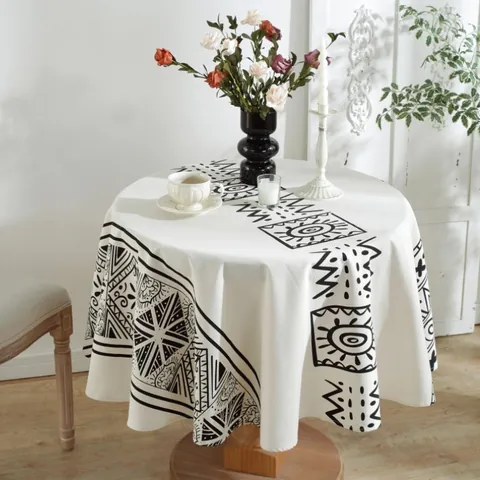 Boheems Rond Tafelkleed Katoen Linnen Marokkaans Geometrisch Patroon Met Kwastjes Noords Decoratieve Tafelbekleding Eetkamer Huis Decoratie