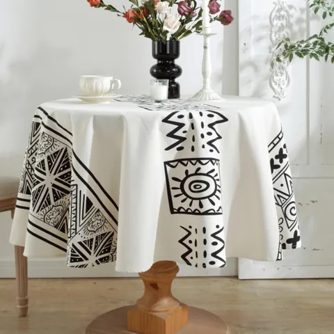 Boheems Rond Tafelkleed Katoen Linnen Marokkaans Geometrisch Patroon Met Kwastjes Noords Decoratieve Tafelbekleding Eetkamer Huis Decoratie