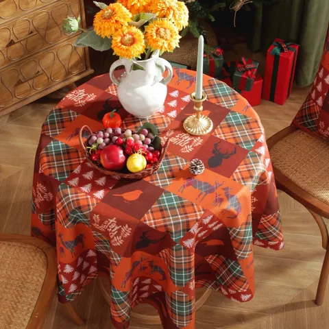 Christmas Printed Tablecloth Polyester Reindeer Tree Snowflake Pattern Nordic Rectangular Table Cover For Xmas Party Holiday Home Decor