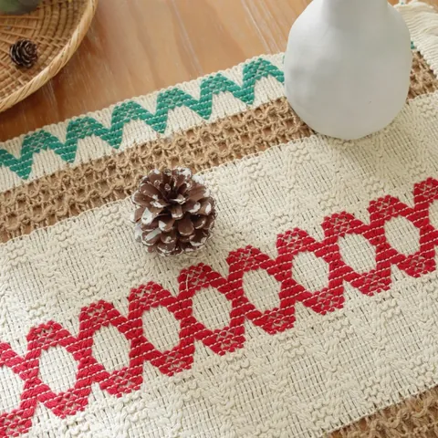 Nordic Woven Jute Placemat Heat Resistant Rectangular Table Mat With Tassel Lace Pom Pom For Kitchen Dining Boho Home Decor