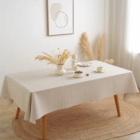 Japanse Stijl Katoen Linnen Gestreept Tafelkleed Noors Minimalistisch Rechthoekig Stofdicht Tafelkleed Home Dining Decoratie