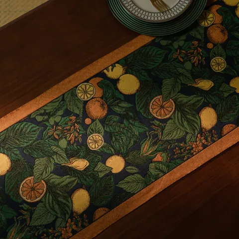 Runner da Tavolo Vintage Americano Motivo Limone Tessuto Jacquard Poliestere Con Nappine per Casa Cucina Sala da Pranzo Tavolino Decorazione