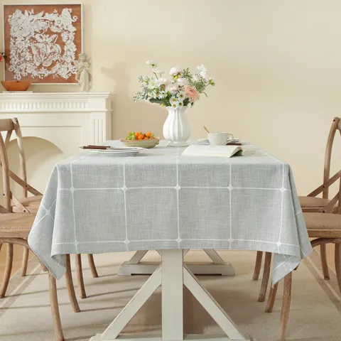 Nordic Style Cotton Linen Checkered Tablecloth With Embroidered Plaid Pattern And Tassel Fringe Rectangular Square Table Cover