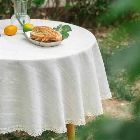 Noords Tafelkleed Rond Katoen Linnen Mix Met Kantrand Voor Eettafel Picknick Bruiloft Buiten Huis Decoratie