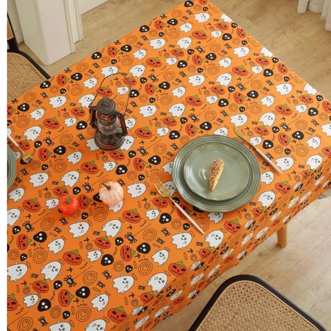 Halloween Tablecloth Pumpkin Ghost Bat Pattern Polyester Flannel Rectangle Round Party Home Dining Room Decor Table Cover