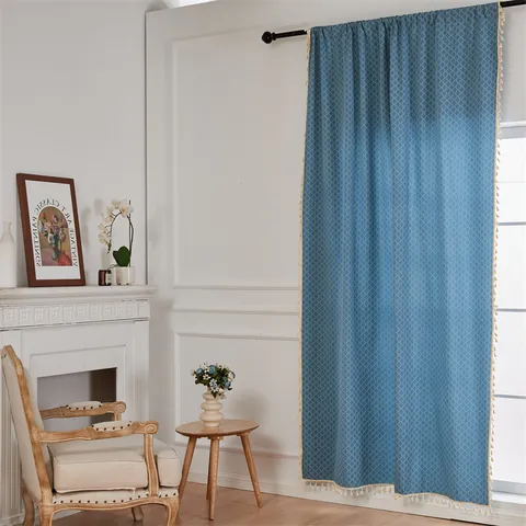 Modern Minimalist Polyester Blackout Curtain 3D Jacquard Plaid Geometric Pattern Tassel Edge Rod Pocket Hook Grommet For Living Room Bedroom